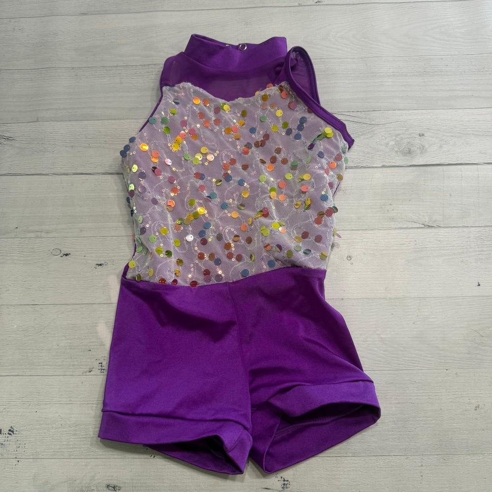 Weissman‎ girls purple white sequin dance unitard large child LC